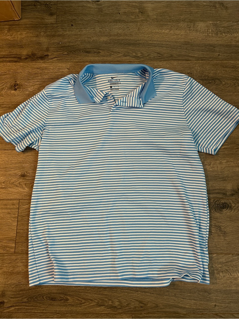 Nike Light Blue and White Striped Polo
